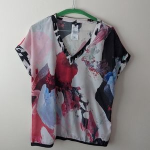 Painterly Print Short Sleeved Blouse